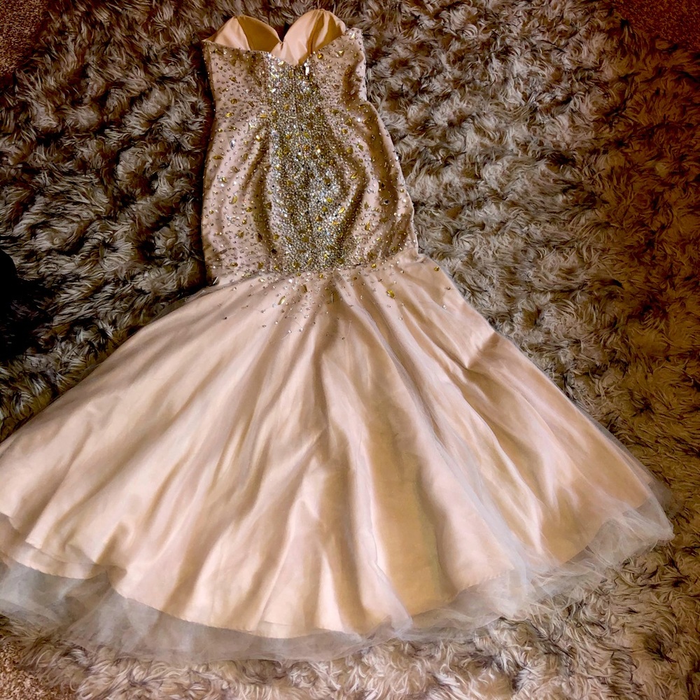 Strapless tulle embellished terani dress